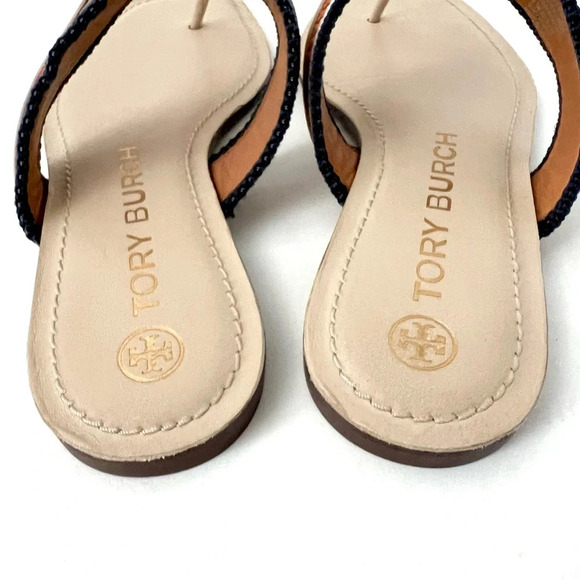 TORY BURCH | Jessa Leather Thong Sandal Dulce De Leche and Tan cream Size 6.5 - Picture 8 of 13